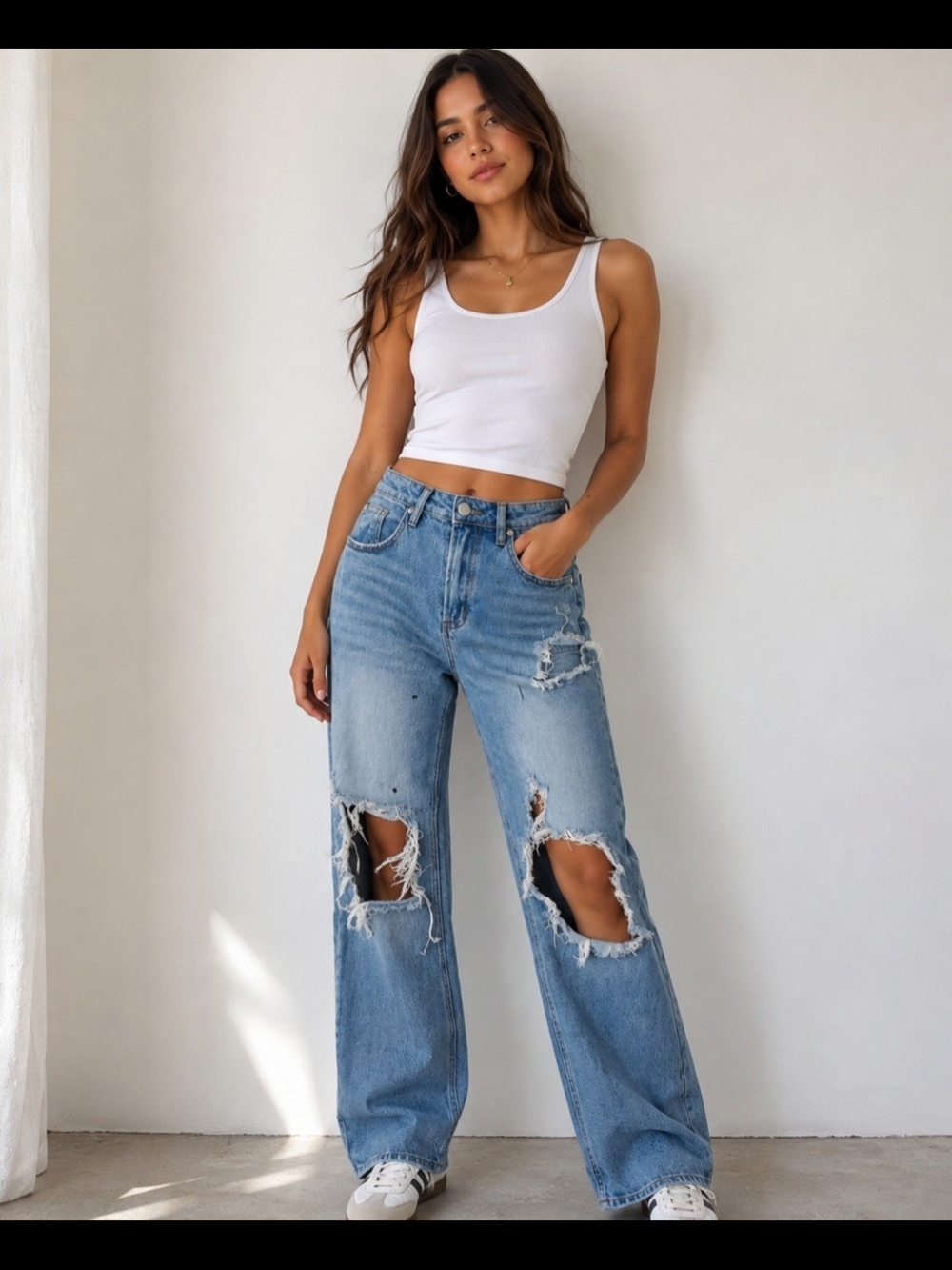 Almost Famous Light Blue Wide-Leg Distressed Jeans
